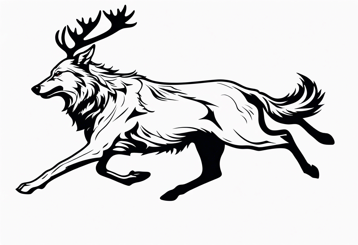 stag running with wolf tattoo idea