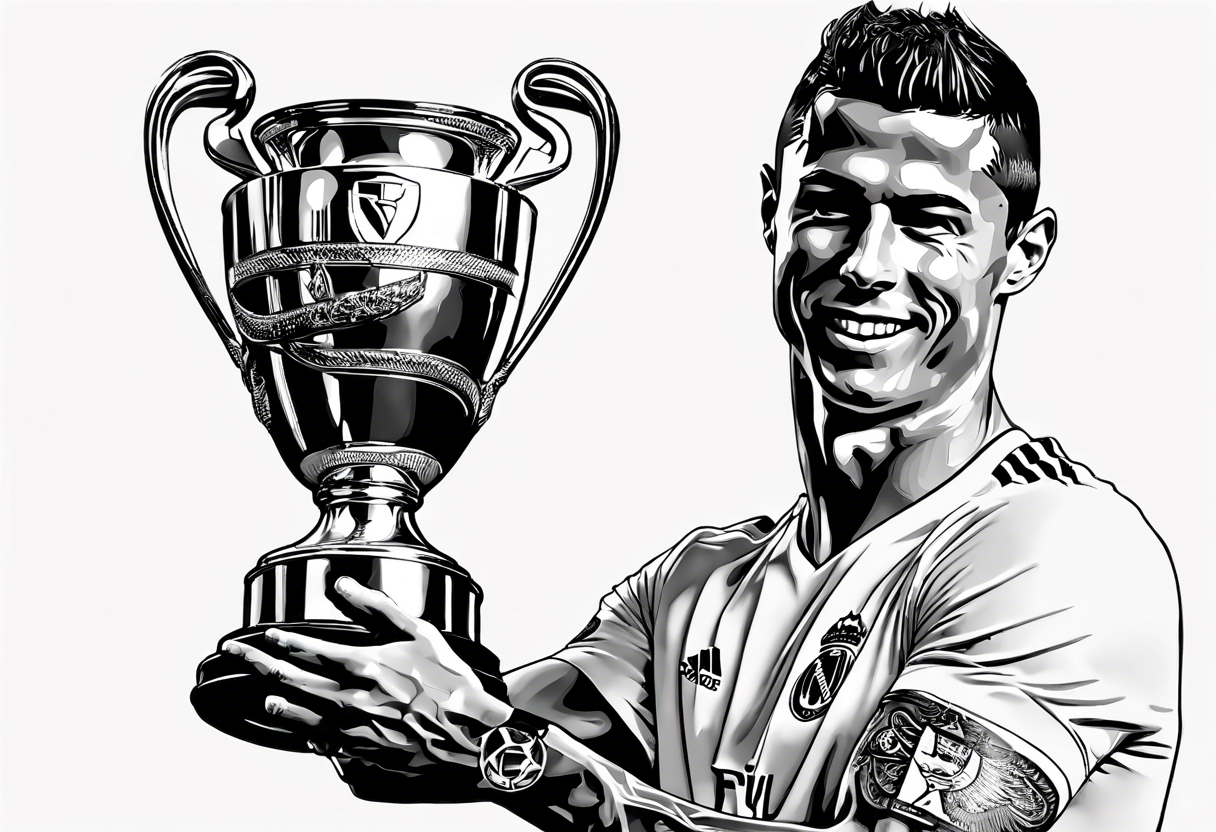 Cristiano Ronaldo holding champions league trophy tattoo idea