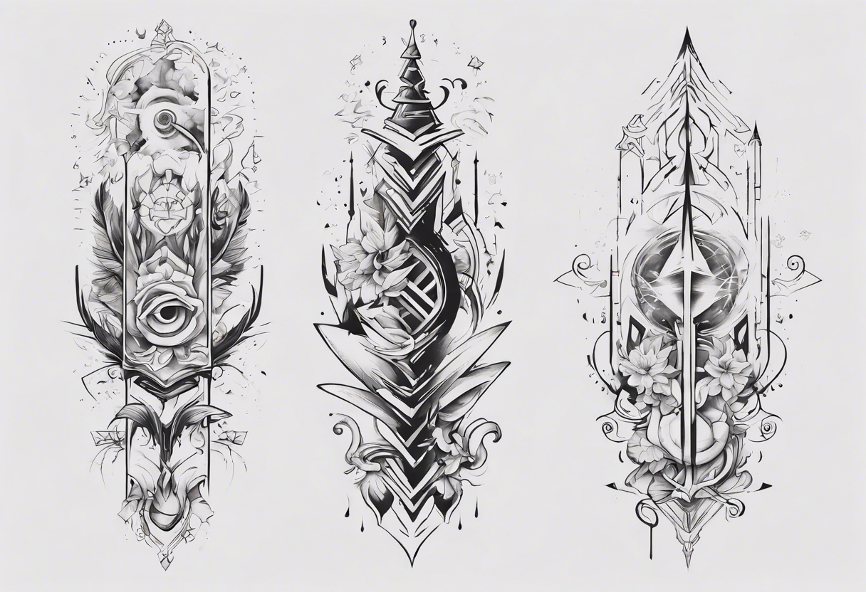 Design a vertical tattoo where shapes and lines represent various stages of my life, reflecting the evolution of my character and perception. Ensure it suits the placement on the back of the forearm tattoo idea