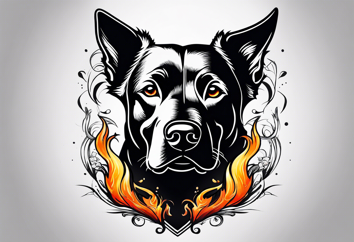 Burnt dog with fire tattoo idea