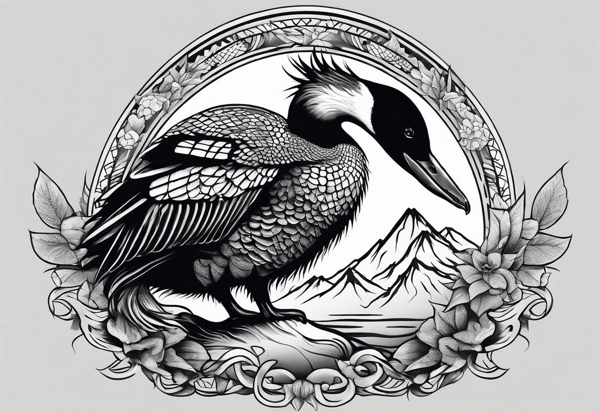 A loon perched on a wolf tattoo idea