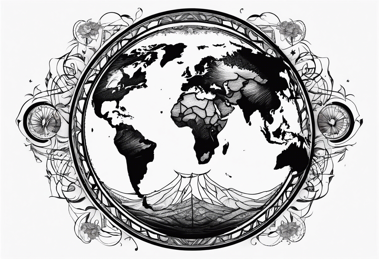 Planet with world map symbolising peace and freedom tattoo idea