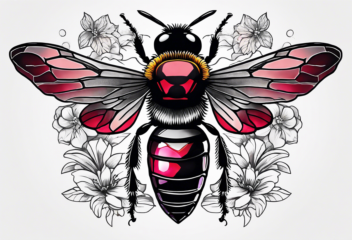 A forearm tattoo of a ruby gemstone and a honey bee tattoo idea