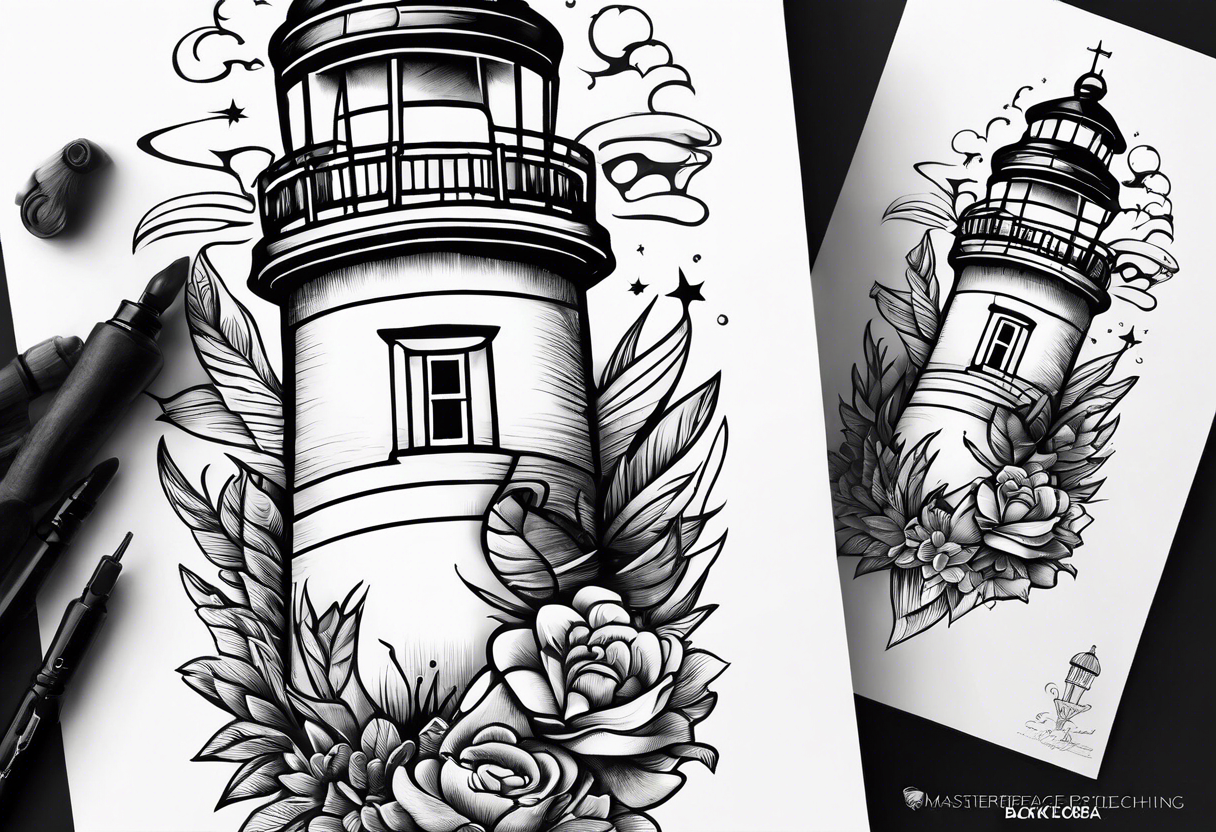 Traditional tattoo flash, stencil, lighthouse tattoo idea
