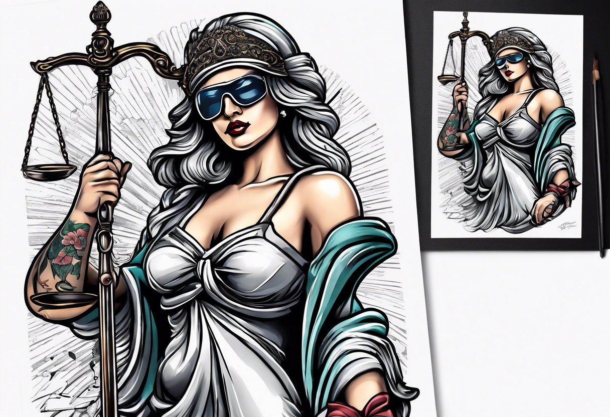 lady justice with a blindfold and blade tattoo idea