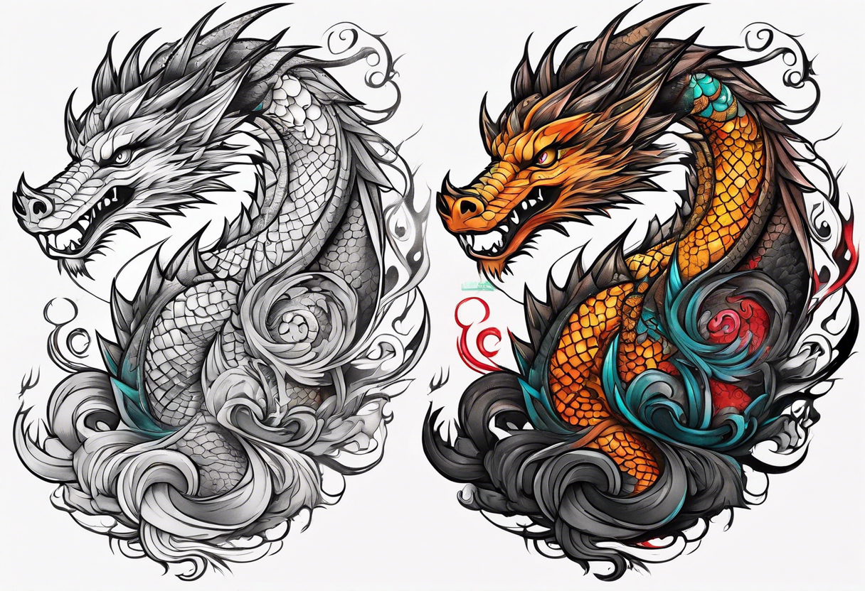 Dragon and raccoon spiral on shoulder tattoo idea