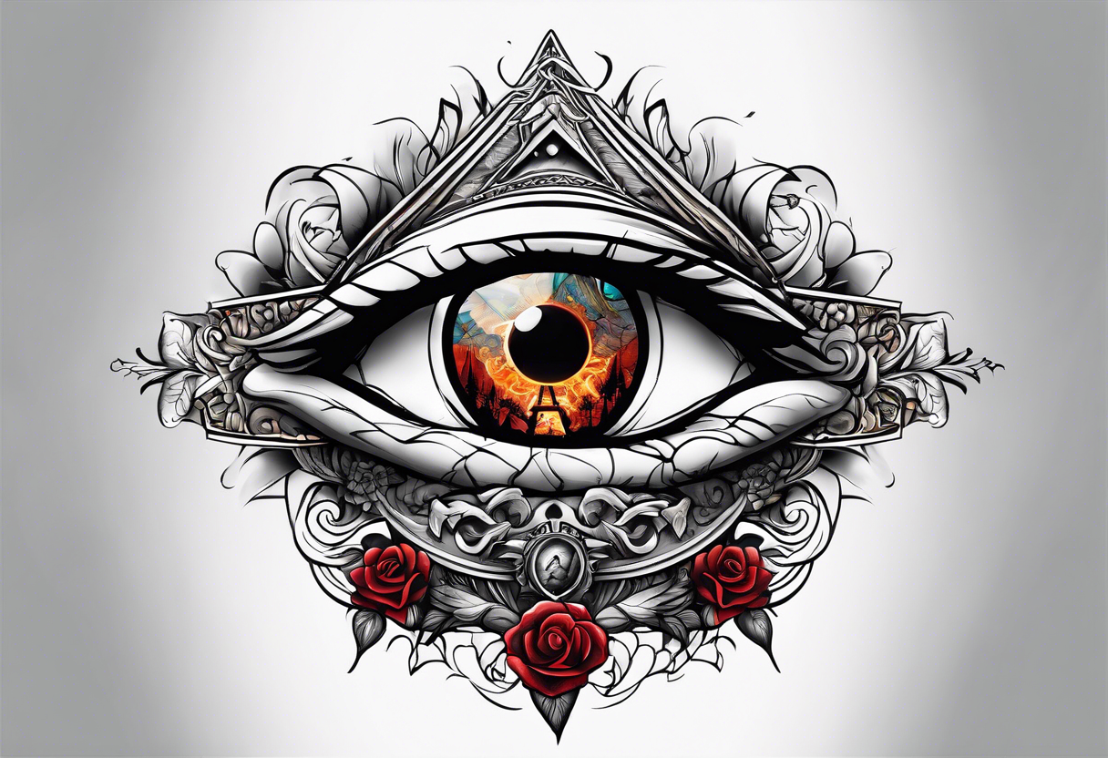 All seeing Eye watching over a battle between life and death tattoo idea