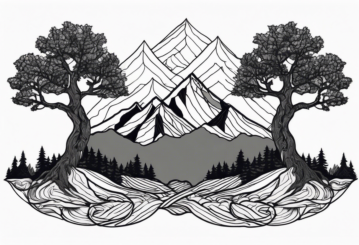 Three mountains three trees with roots tattoo idea