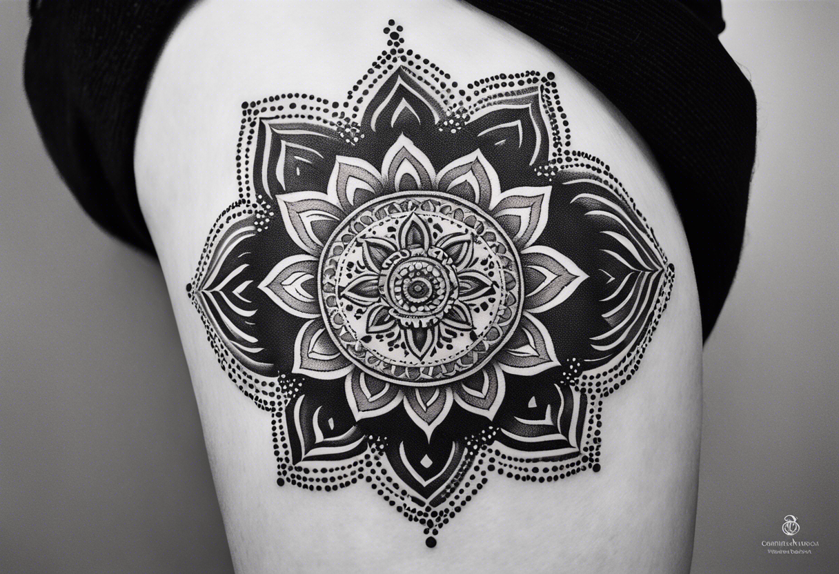 A feminin minimalist mandala with simple dit chain tattoo idea