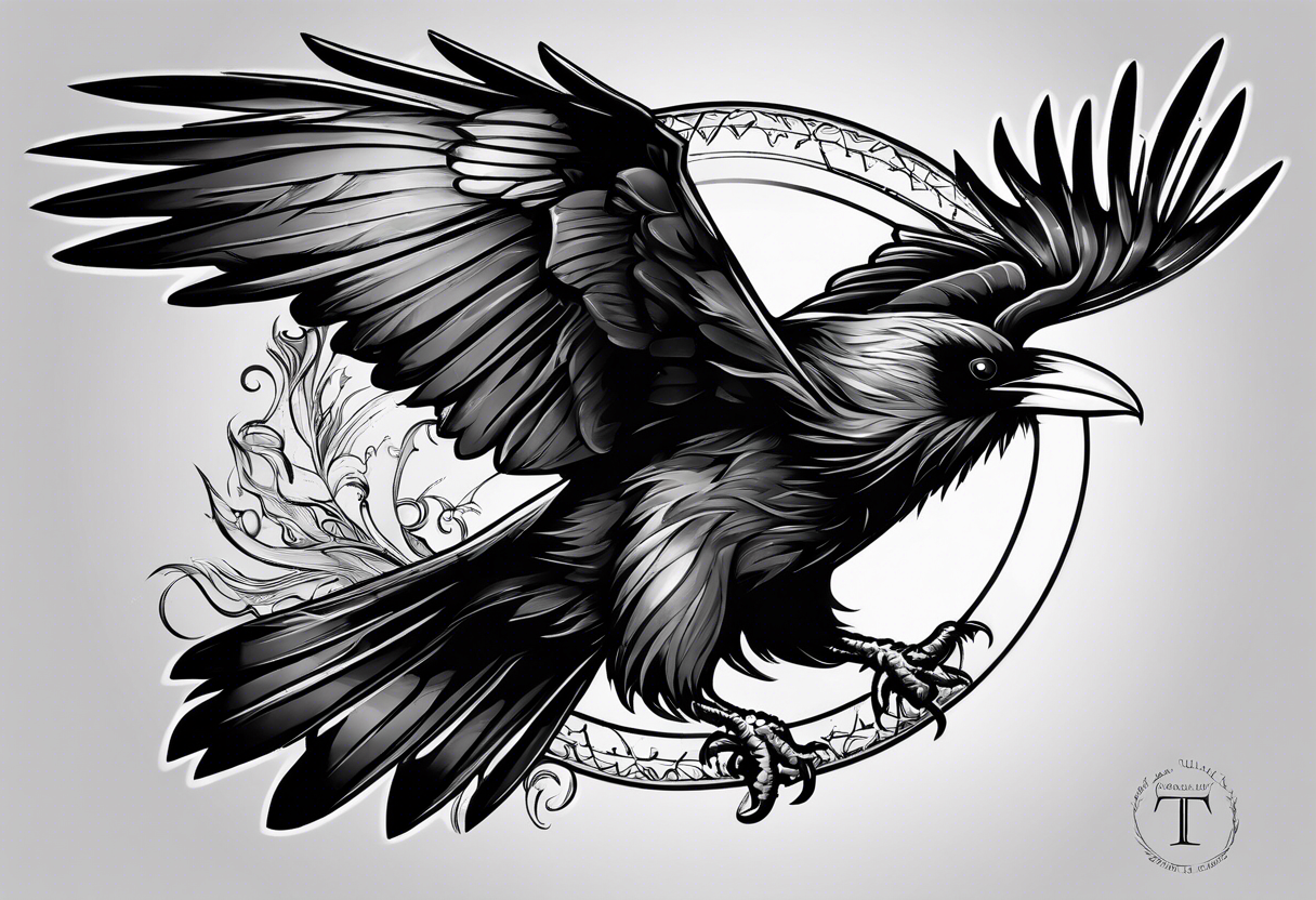 raven attacking 
roman numeral seven
Omnia Urunt tattoo idea