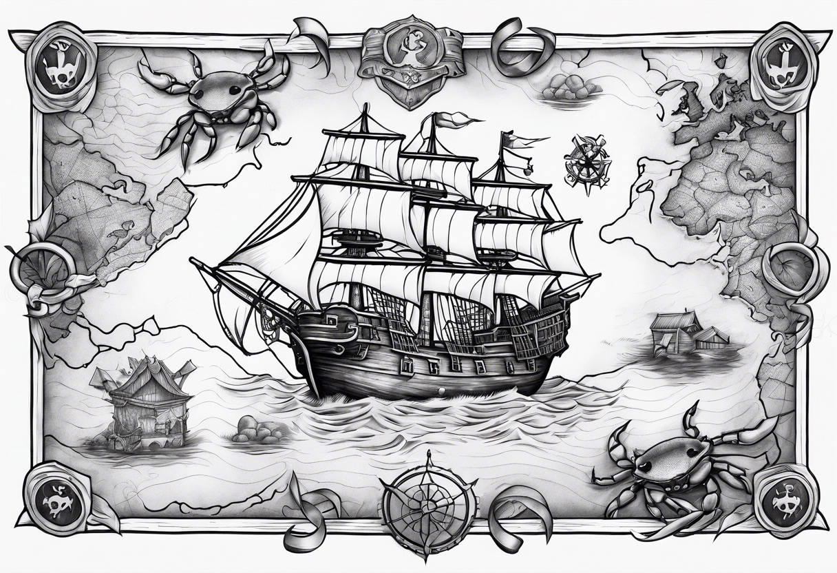 A pirate map with crabs tattoo idea