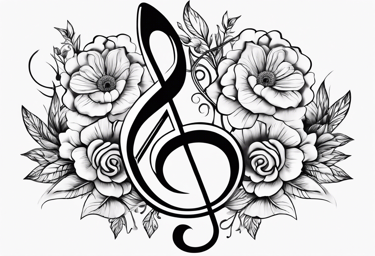 Treble clef, flowers tattoo idea