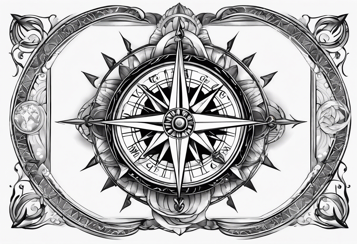 Compass with compass rose and anchor and geo data tattoo idea