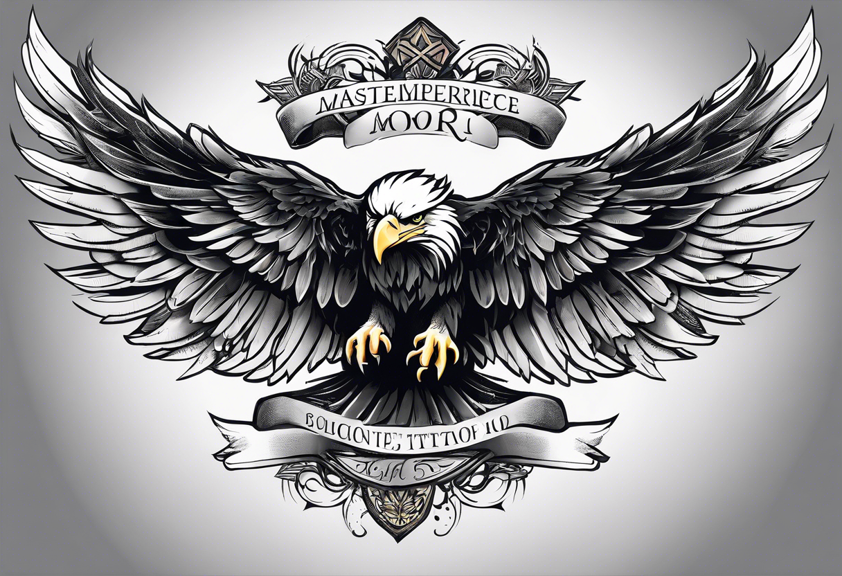 Eagle Wing tattoo with wording Momento Mori. Tattoo should not be too dark or too Light. Balanced tattoo idea