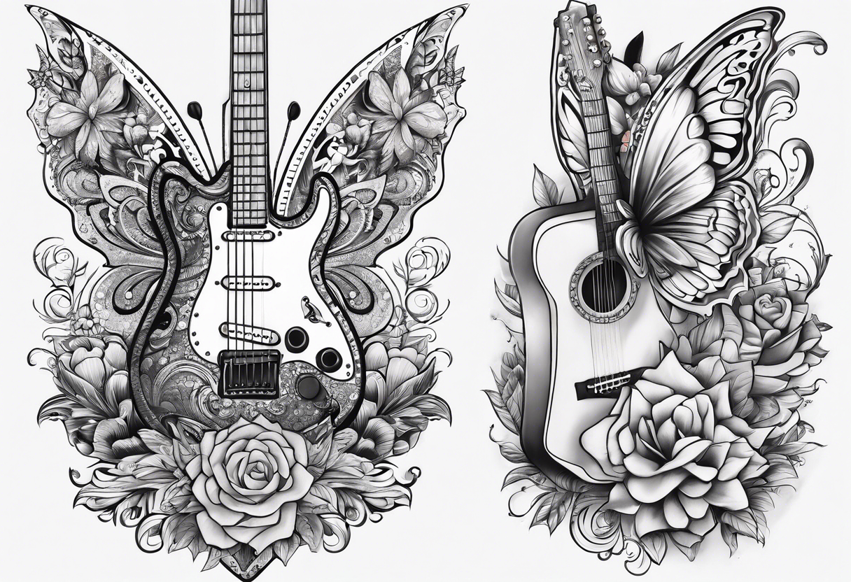 Guitar, butterfly, rainbow, sonic the hedgehog tattoo idea