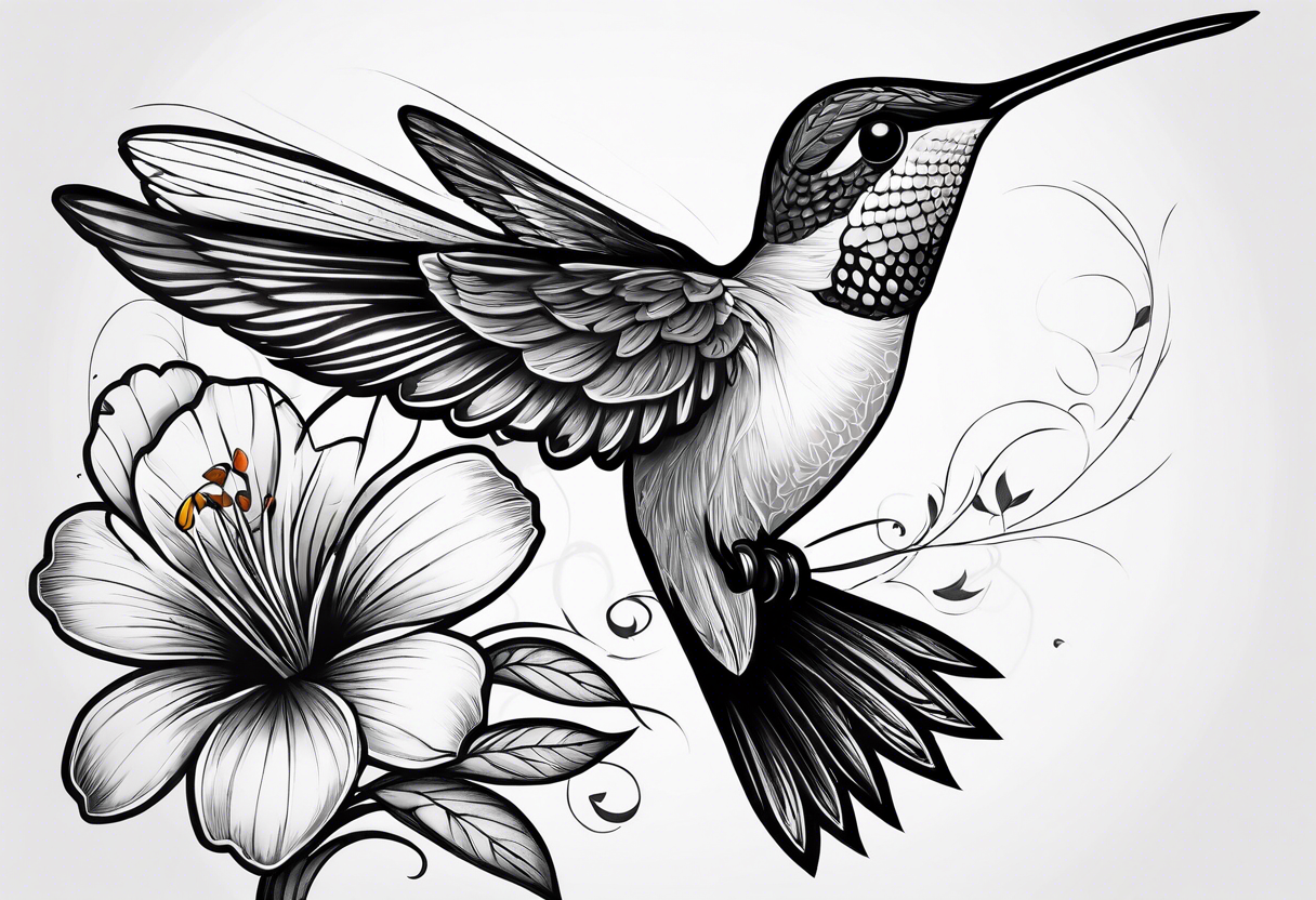 Humming bird and a single flower tattoo idea