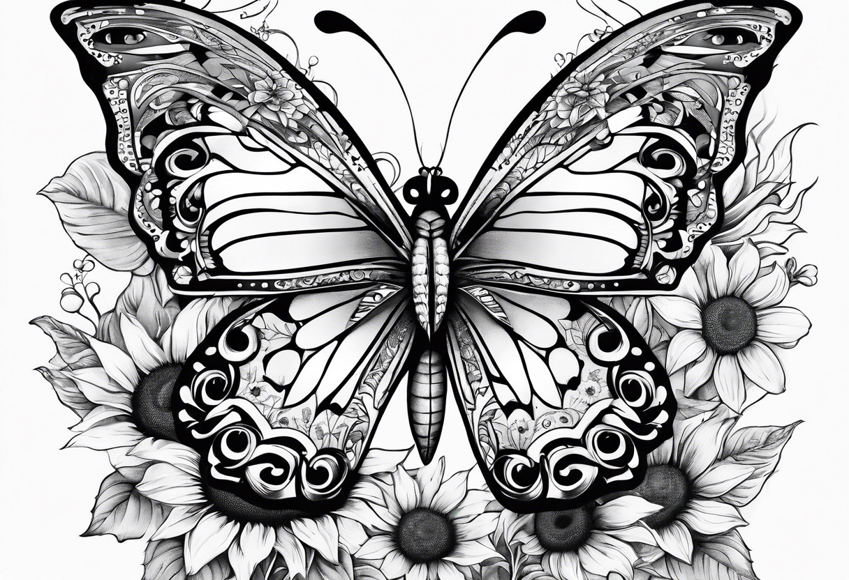 Butterfly, sunflower, book, fly, fish tattoo idea