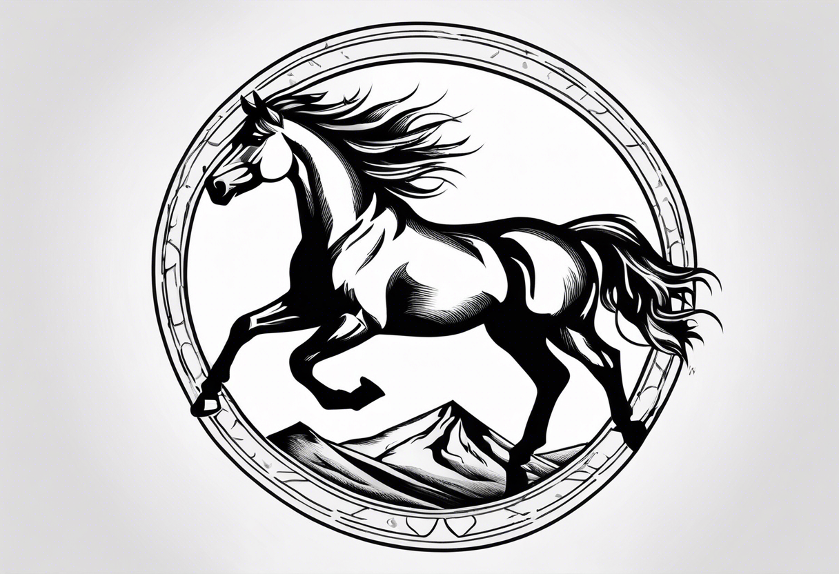 mustang rearing in circle tattoo idea