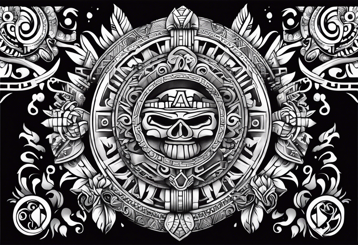 Aztec,gangster, mayan,guns,symbols tattoo idea