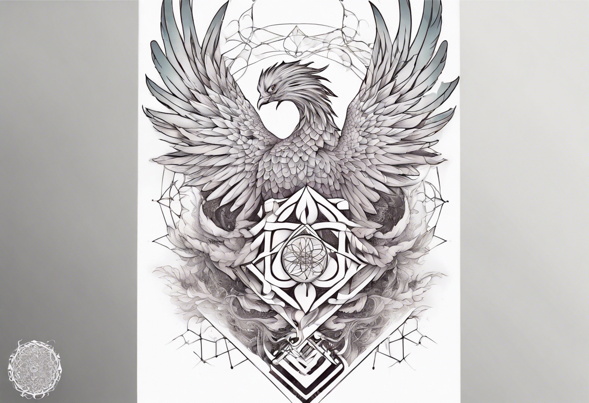 Colourfull trianguled phoenix in watercolor with geometric shapes black and  white on Craiyon