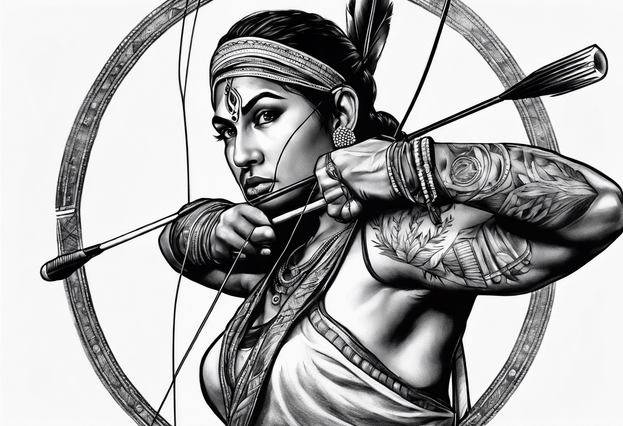 indian archer aiming towards front realism tattoo idea