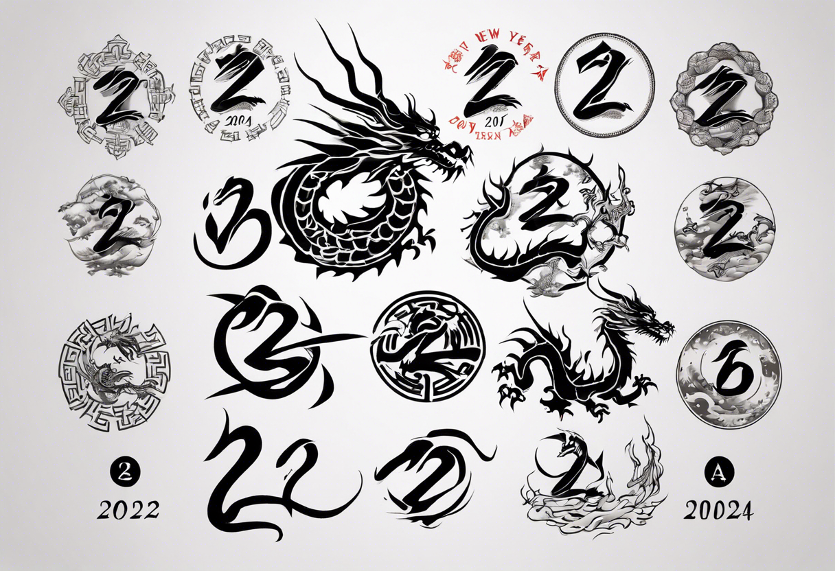 lunar new year tattoo the year 2024 a simplified dragon. Turn the numbers 2024 into a dragon tattoo idea