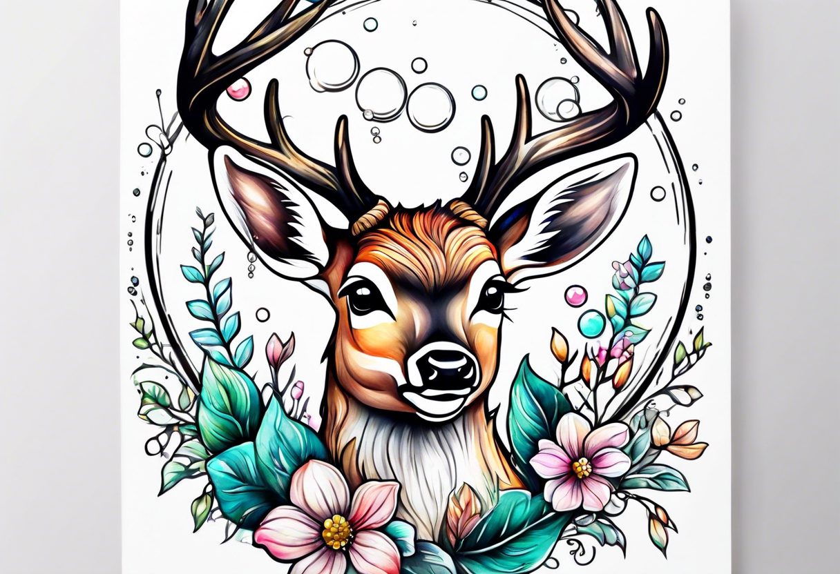 Baby Deer momma deer bubbles plants tattoo idea