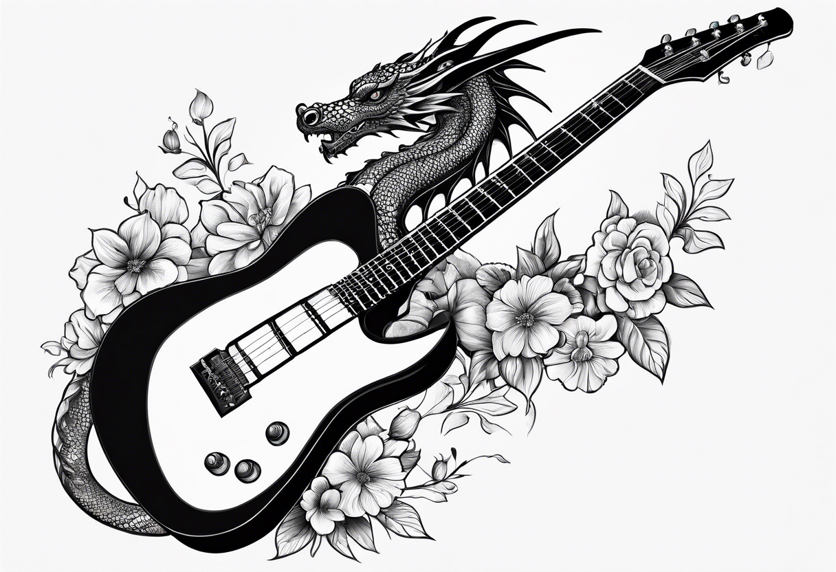 Guitar, flowers, dragon tattoo idea