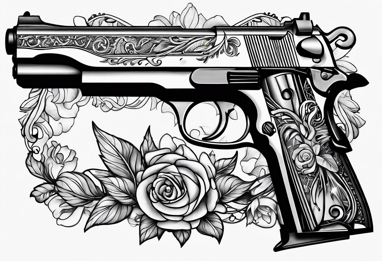Pistol tattoo and flower as a heart style Vector Image