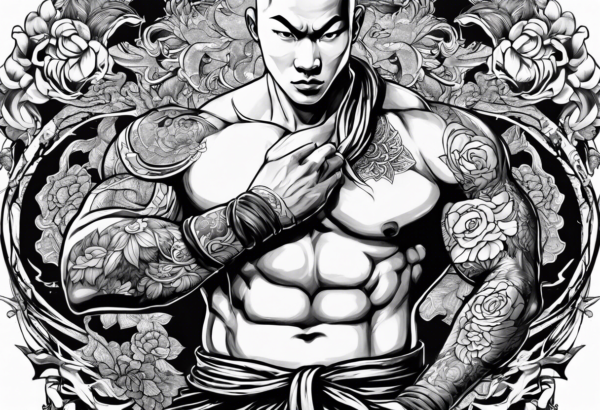 shaolin monk dual personality warrior tattoo idea