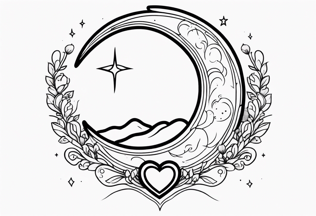 Crescent moon with a love heart inside it tattoo idea