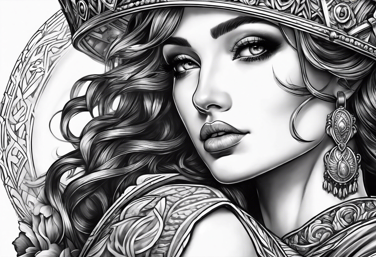 make a beautiful female woman in roman theme tattoo idea