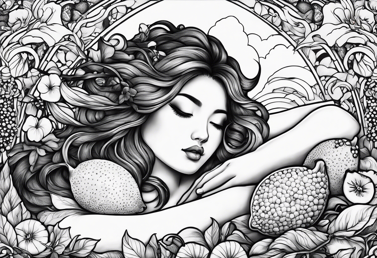 Fairy asleep on half a lemon tattoo idea