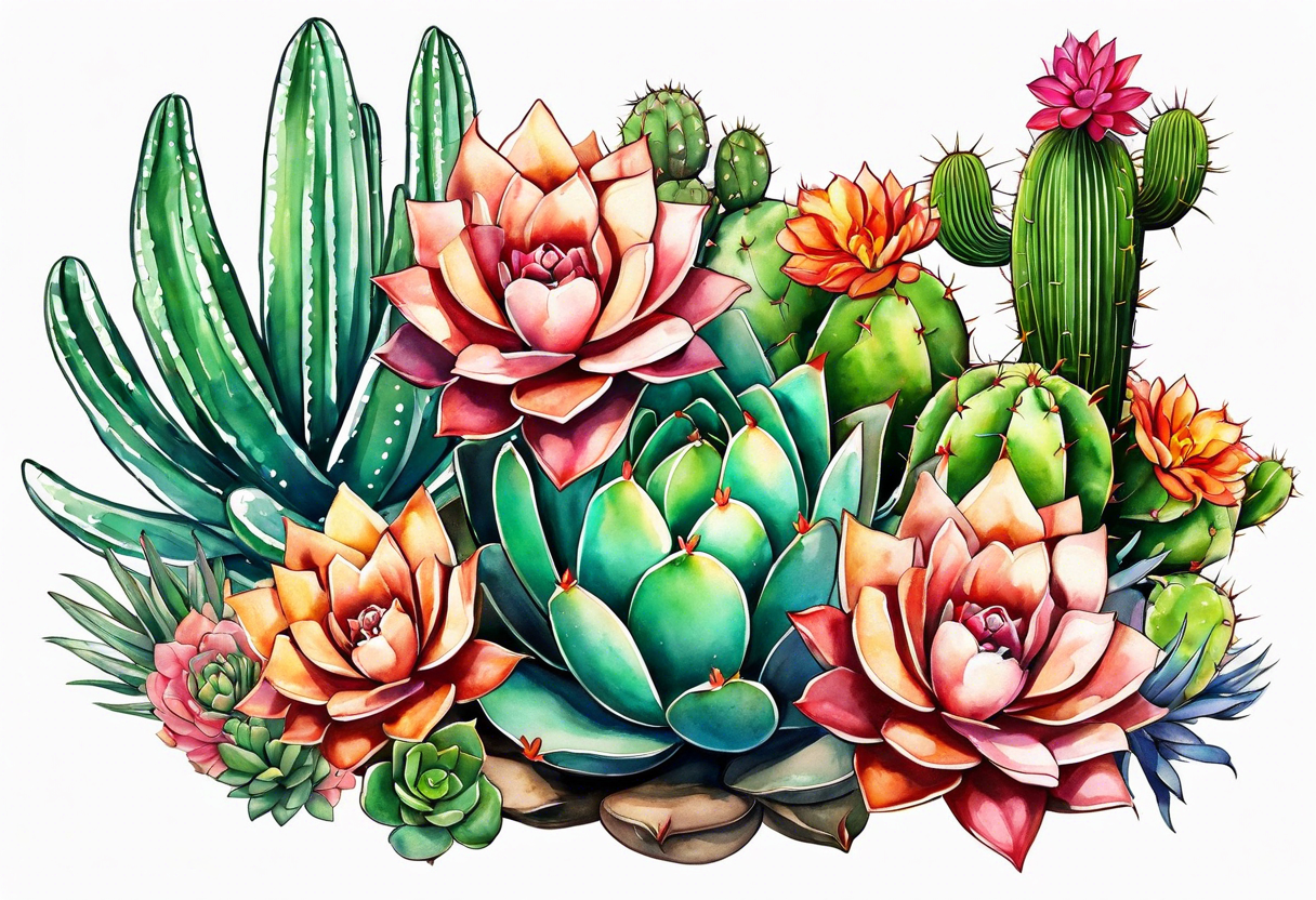 Mexican Desert flora succulents and cactus tattoo idea