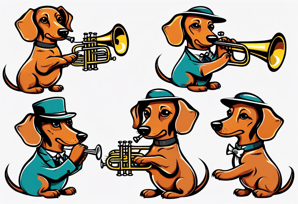 dachshund playing trumpet tattoo idea