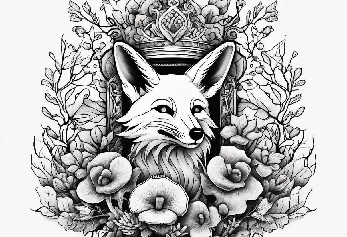 Dear fox skeleton with mushrooms growing out of it tattoo idea