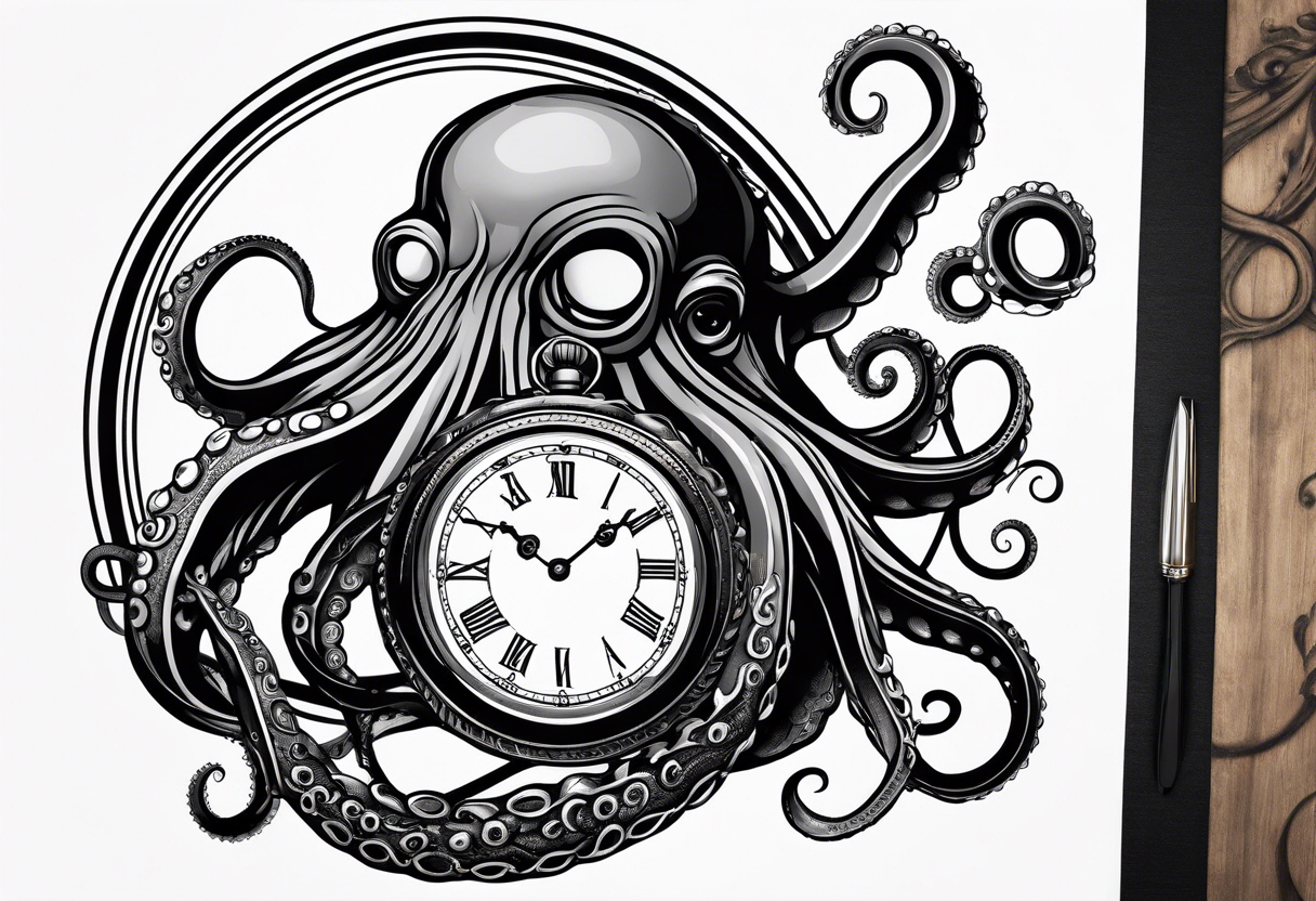 to be drawn in the arm, pocket watch wrapped under an aggressive octopus, lateral view tattoo idea