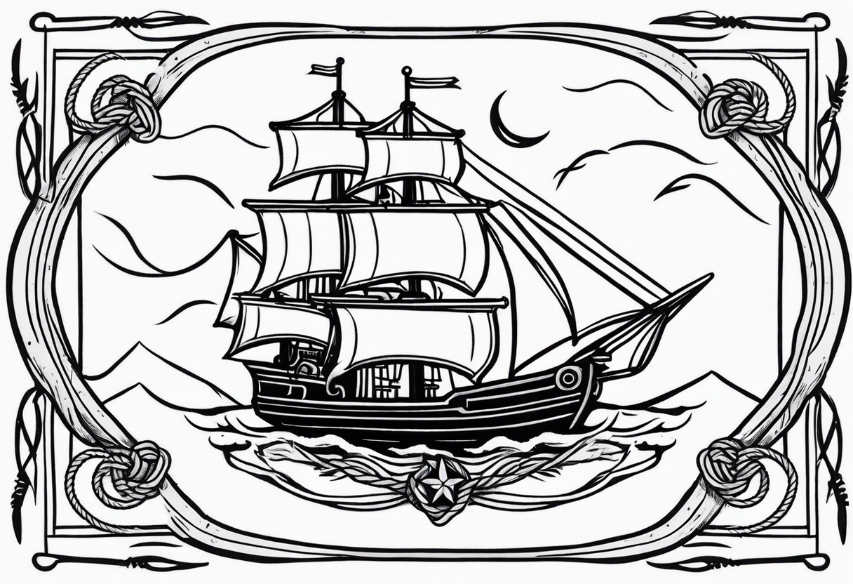 american traditional ship. rope border tattoo idea