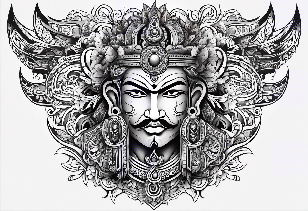 right chest and right shoulder tattoo combined with a tribal design with tamil ancient hindu element.  for a man, no pictures of god or faces. tattoo idea