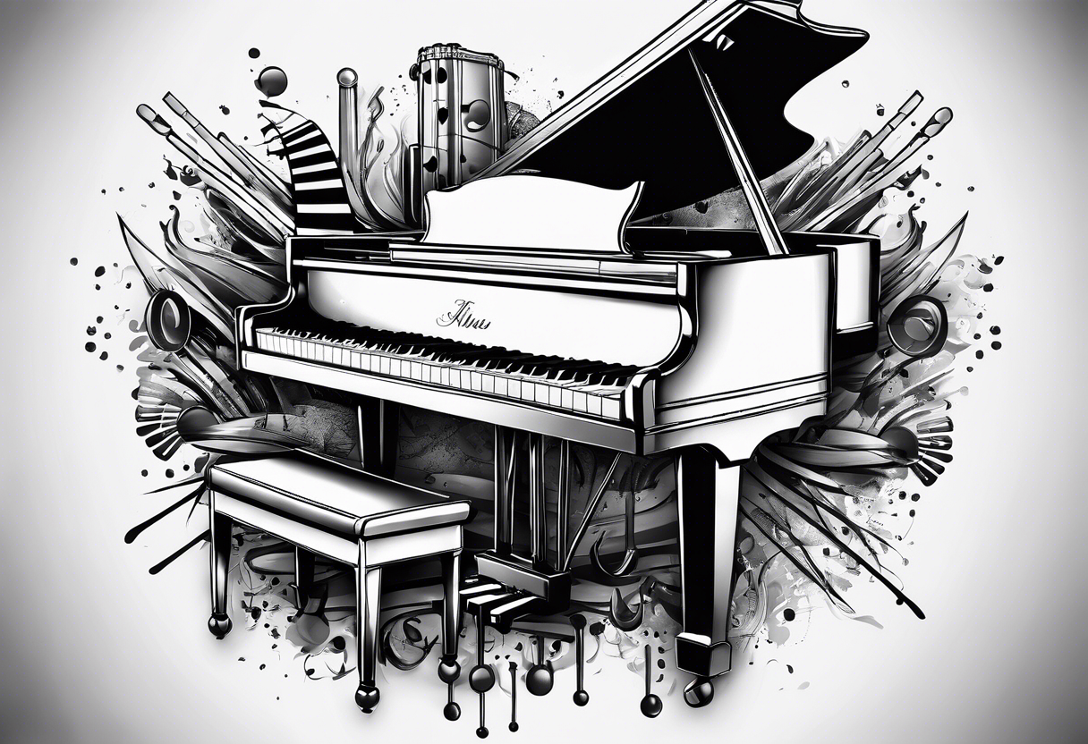 just the keys of a piano with drum sticks tattoo idea