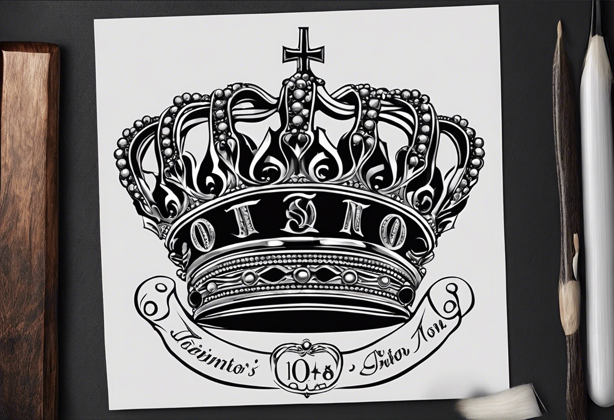 Black and grey crown tattoo done on the inner forearm.