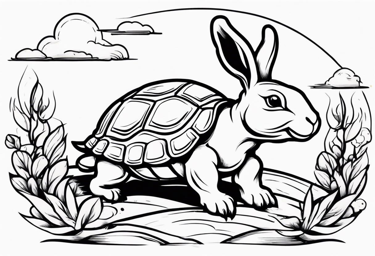 A Rabbit and a Turtle running tattoo idea