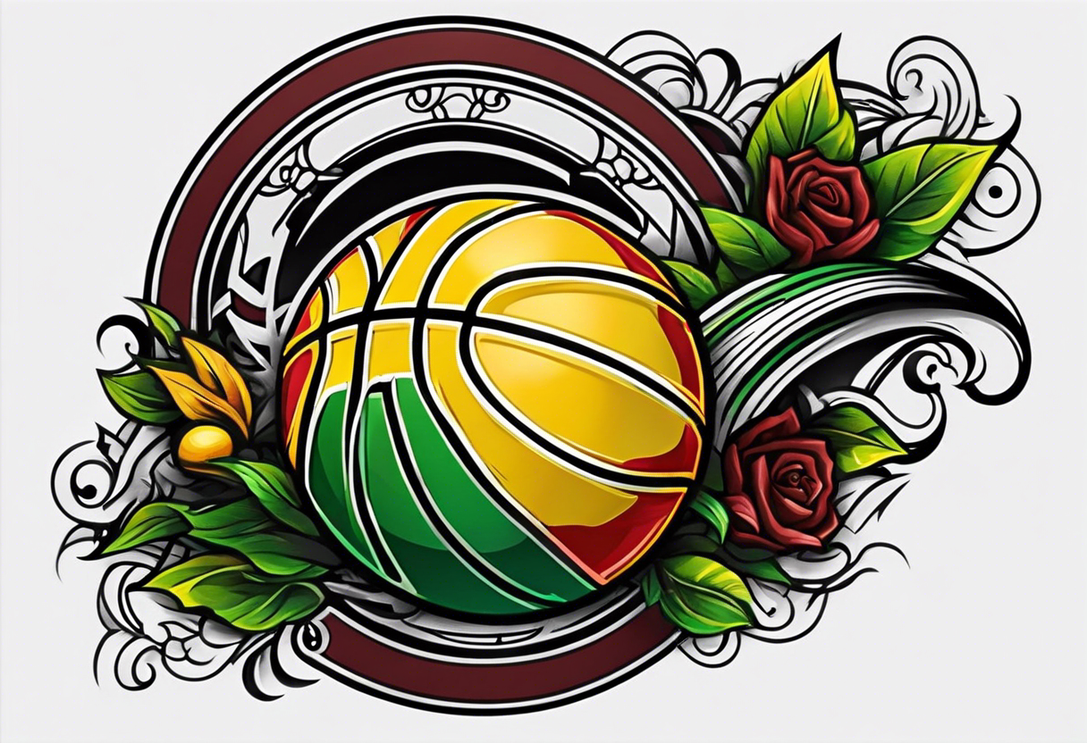 basketball number 24 with colors green, yellow, maroon and black tattoo idea