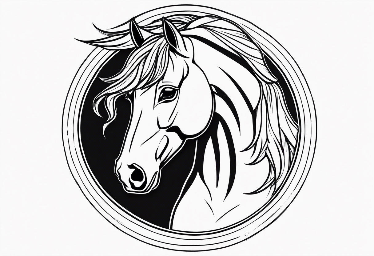 mustang bust in circle tattoo idea