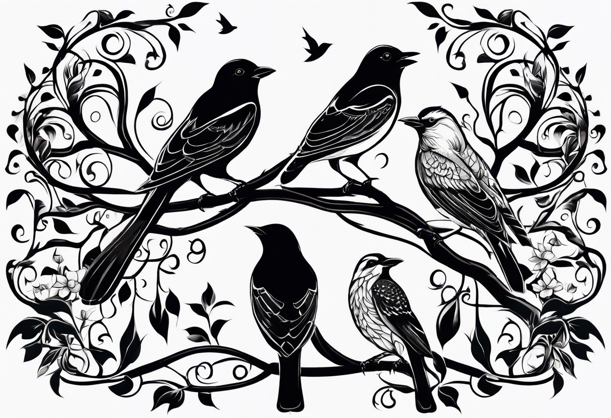 family tree with 6 black birds and cadinal tattoo idea