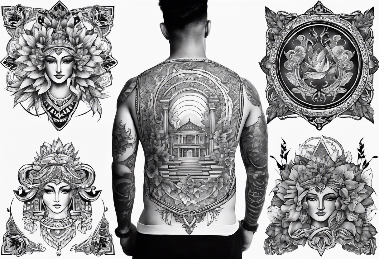 patchwork back tattoos greek tattoo idea