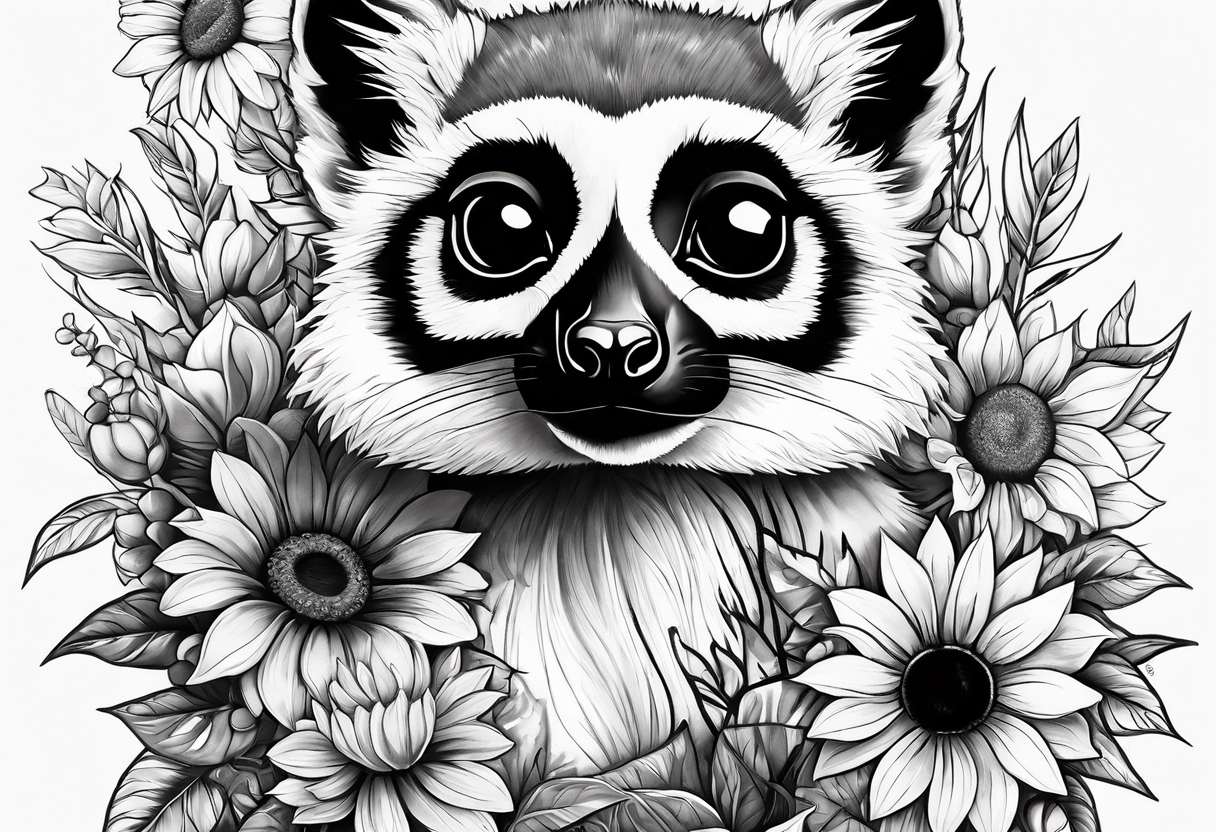 A lemur and a sunflower tattoo idea