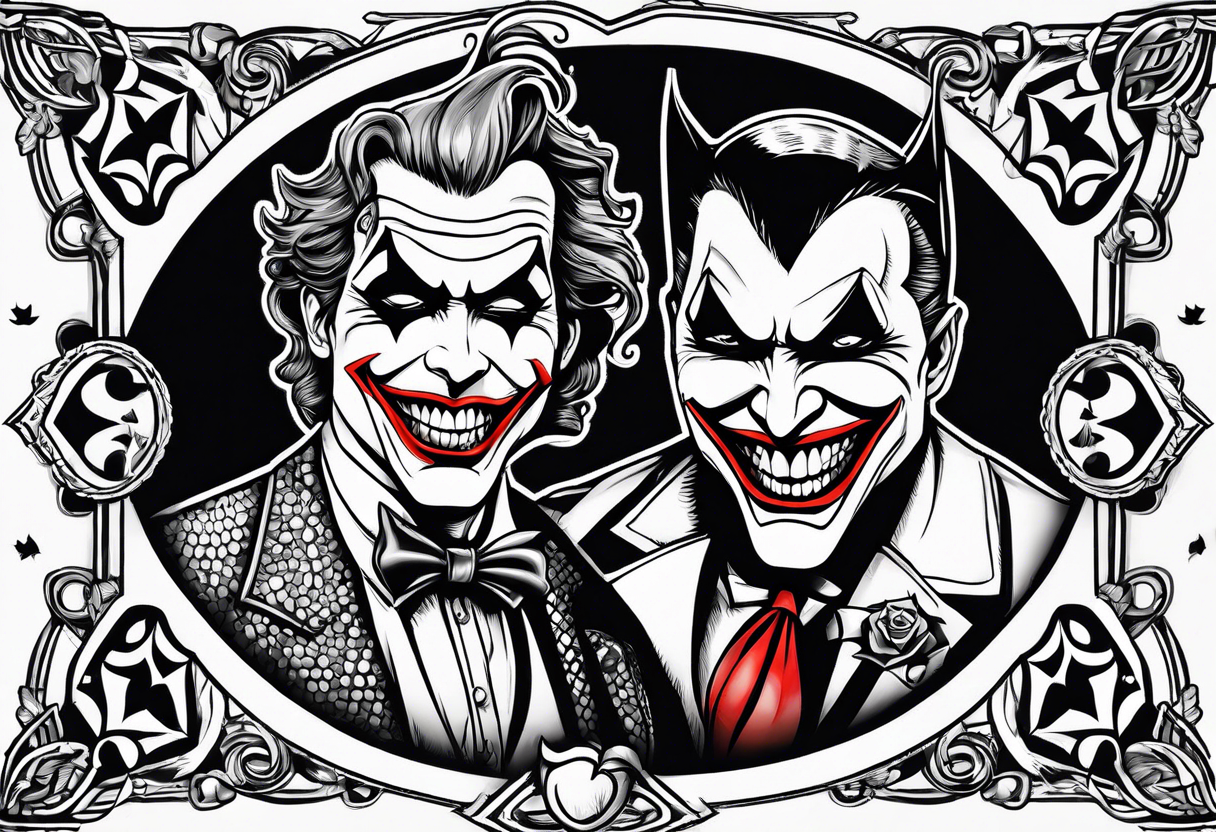 joker and batman on card game tattoo idea