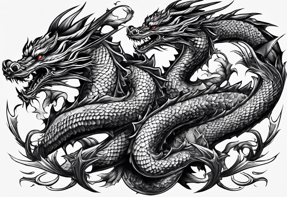 Family of five flying dragons tattoo idea