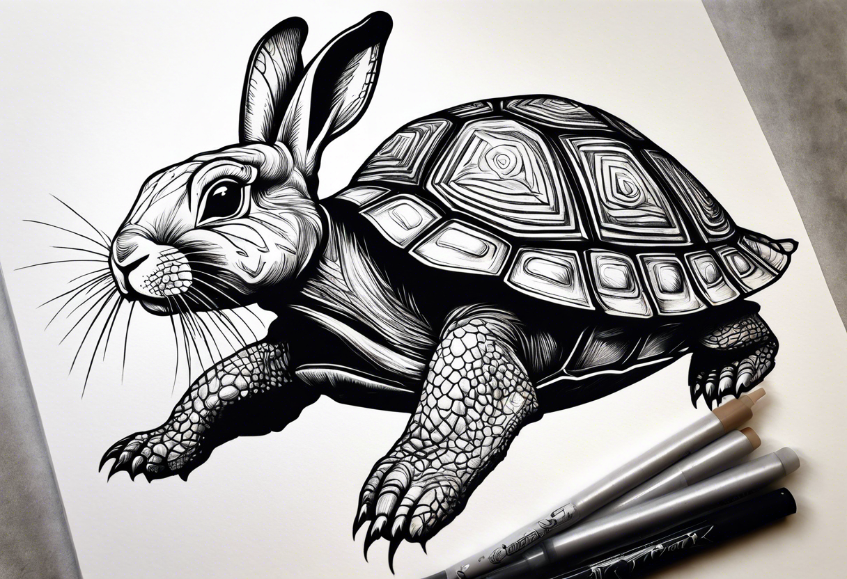 Rabbit and Turtle running tattoo idea